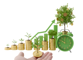 Investment Growth & Financial Prosperity Over Time on white background