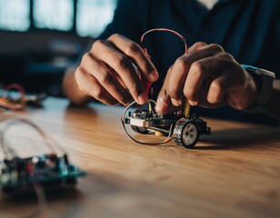 Young Adult Hands Assembling Electronic Component Maker Space