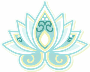 Stylized lotus flower design in soft blue and yellow tones
