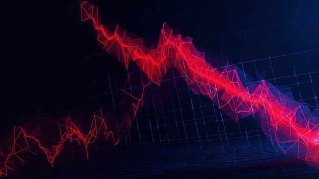 An abstract visualization of financial data represented as a glowing red line. A digital illustration of market volatility. ..Created with Generative AI, not depicting real subjects. - Powered by Adobe