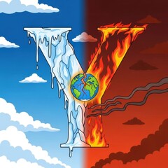 Climate Change Illustration - A World Divided by Fire and Ice.