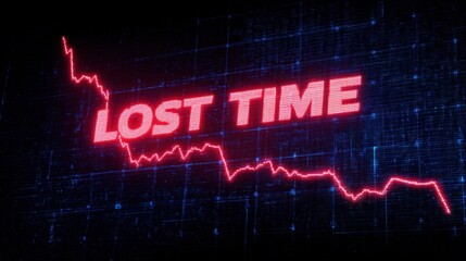 The concept of lost time is conveyed by the downward trending graph. The red color, text, and graph create a sense of urgency.  ..Created with Generative AI, not depicting real subjects.