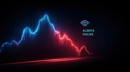 Abstract, vibrant graphic showing a digital data flow, symbolizing the constant presence of online connectivity. ..Created with Generative AI, not depicting real subjects.
