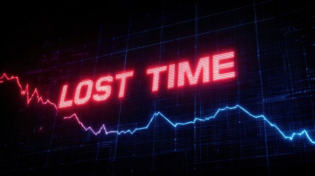 Lost time represented by a downward trending graph with the word 'LOST TIME' highlighted in red, conveying a sense of decline. ..Created with Generative AI, not depicting real subjects.