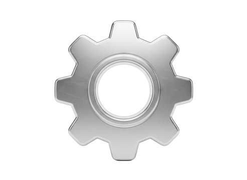 Polished Metallic Gear Icon Symbolizing Industry and Mechanics Rendered in a 3D Style Isolated on a Transparent Background