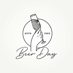 minimalist hands with wine glass line art icon logo vector illustration design. simple modern beer restaurant or bar logo concept