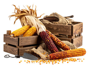 Gourmet Heirloom Corn Composition with Farmhouse Props