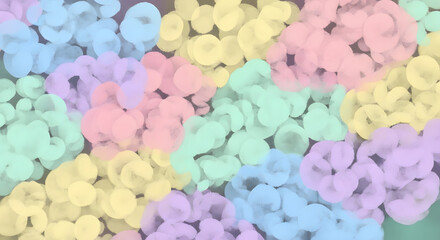 A colorful assortment of sweet crunchy breakfast cereal loops.