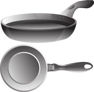 Frying Pan Kitchen Grey Vector Draw Design Funny Cute Eat Cartoon