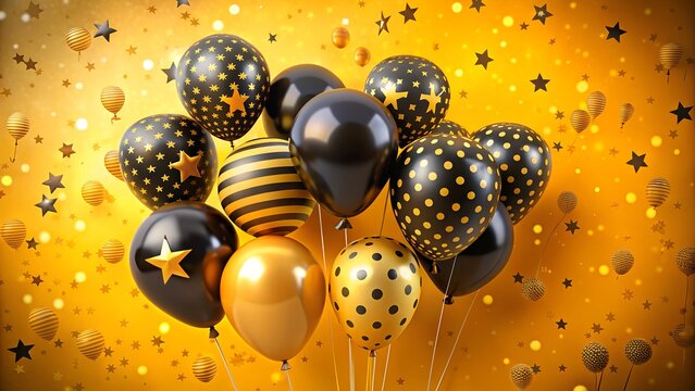 Festive black and gold balloons for a celebratory event or special occasion