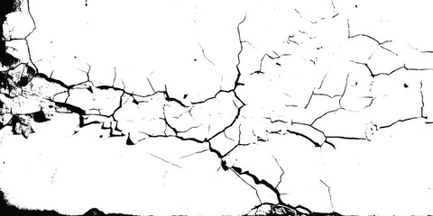 Cracks on the concrete wall. Cracks isolated on white background. Texture for overlay.  Wall Background. For designers to apply texture cracks to objects.