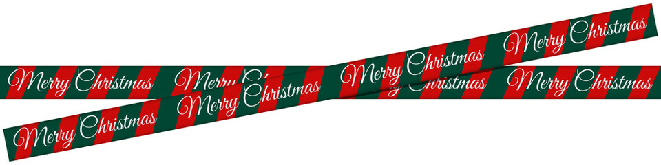 Festive Christmas Striped Ribbon Banner with "Merry Christmas" Text &ndash; Holiday Decorative Element for Greeting Cards and Social Media Posts, Isolated on Transparent Background