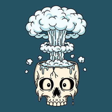 Skull with Mushroom Cloud A Cartoonish Depiction of Mental Overload.
