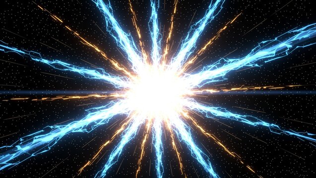 Energy burst with blue and gold lightning rays - Powered by Adobe