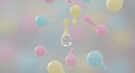 A single pristine transparent liquid droplet suspended in mid air.