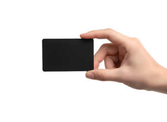 Hand Holding Blank Black Card for Business, Payment, Credit, or ID Template on white background