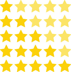 Customer satisfaction star ratings from 1 to 5. Yellow flat vector icons on transparent background for reviews, feedback, app UI, and website use.