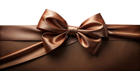 Elegant brown satin bow adorns a gift, isolated on transparent background