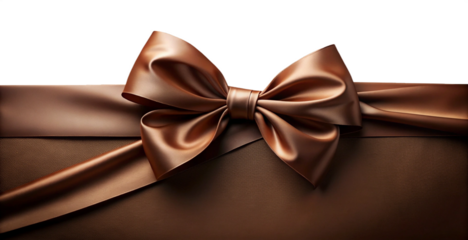 Elegant brown satin bow adorns a gift, isolated on transparent background