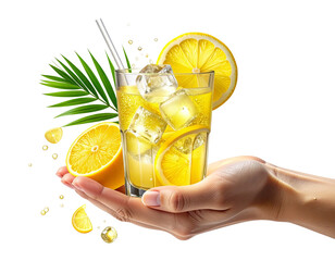 Summer Citrus Beverage in Hand with Tropical Props