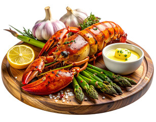  Rustic Seafood Platter With Lobster Tails and Asparagus Side View