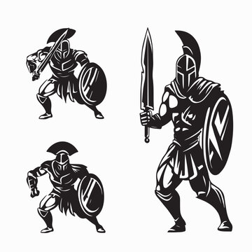 Gladiators and weapons illustration set image Vector Isolated on white Background