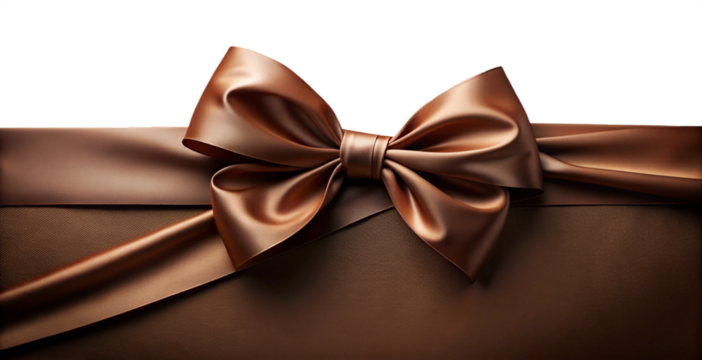 Elegant brown satin bow adorns a gift, isolated on transparent background