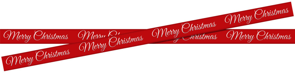 Red Festive Christmas Ribbon Banner with "Merry Christmas" Text &ndash; Holiday Decorative Element for Greeting Cards and Social Media Posts, Isolated on Transparent Background