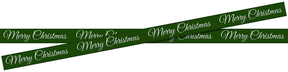 Green Festive Christmas Ribbon Banner with "Merry Christmas" Text &ndash; Holiday Decorative Element for Greeting Cards and Social Media Posts, Isolated on Transparent Background