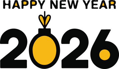A clean and modern design celebrating the New Year 2026. Features minimalist text and elements on a transparent background.