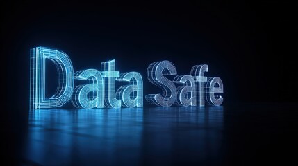 Data Safe illuminated with cool blue glow against a stark backdrop, symbolizing secure digital environments. ..Created with Generative AI, not depicting real subjects.