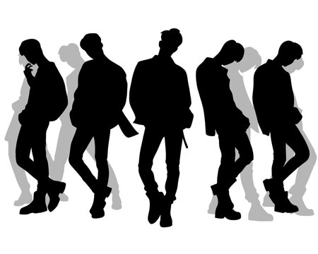 Silhouette of handsome men, male idol group, icon isolated on white background, type 4
