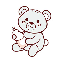 Baby Bear Holding Milk Bottle Cute Cartoon silhouette