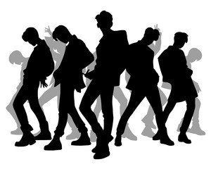 Silhouette of handsome men, male idol group, icon isolated on white background, type 5