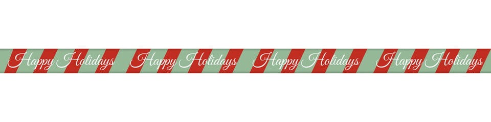 Festive Christmas Striped Ribbon Banner with "Happy Holidays" Text &ndash; Holiday Decorative Element for Greeting Cards and Social Media Posts, Isolated on Transparent Background