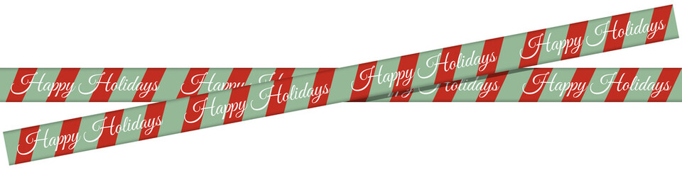 Festive Christmas Striped Ribbon Banner with "Happy Holidays" Text &ndash; Holiday Decorative Element for Greeting Cards and Social Media Posts, Isolated on Transparent Background