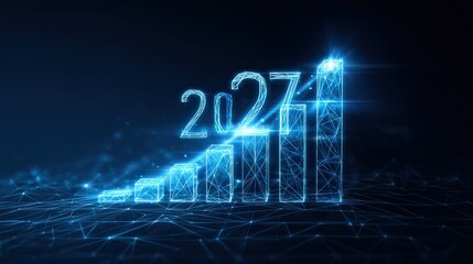 An artistic representation of financial growth shows a glowing chart illuminating the horizon for 2027. ..Created with Generative AI, not depicting real subjects.