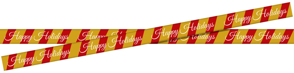 Festive Christmas Striped Ribbon Banner with "Happy Holidays" Text &ndash; Holiday Decorative Element for Greeting Cards and Social Media Posts, Isolated on Transparent Background