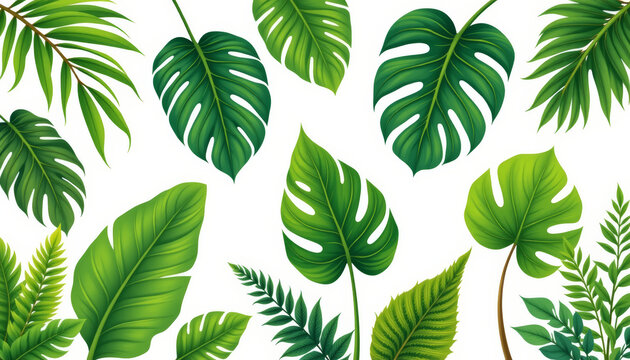 Tropical leaf monstera palm fern foliage green botanical jungle swaying gently with fresh vibe and summer mood