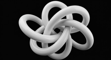 Abstract white intertwined tubular structure on a dark background