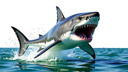 Fototapeta premium Great white shark leaping from ocean waves