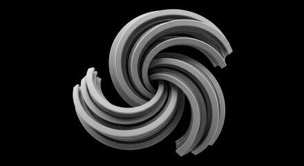 Abstract swirling grey metallic form on black background, like a fractal