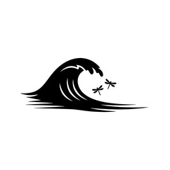 World Wetlands Water Waves Abstract flowing blue shapes with dragonfly accents