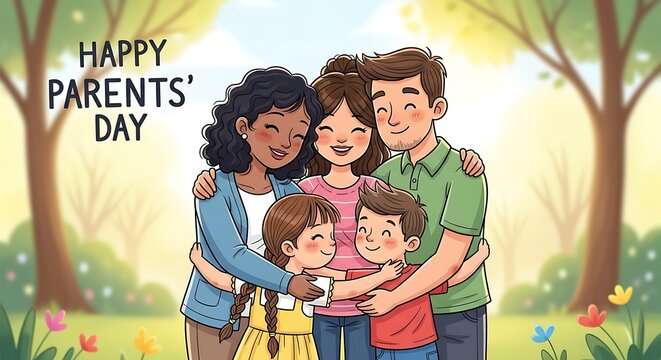 Family embracing outdoors happy parents day illustration concept - Powered by Adobe