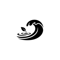 World Wetlands Water Waves Stylized wave crest silhouette with floating leaf