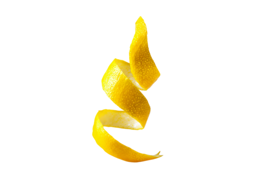 Citrus Peel Ribbon Twisting Gracefully in Mid-Air