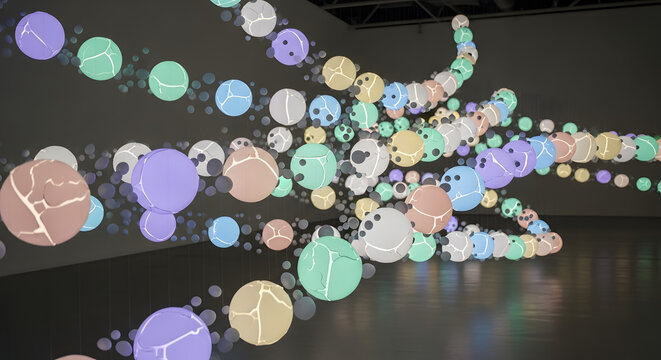 Abstract colorful glowing circles in a dynamic flow.