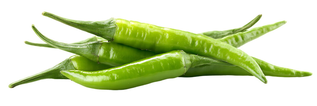 Fresh green serrano peppers stacked