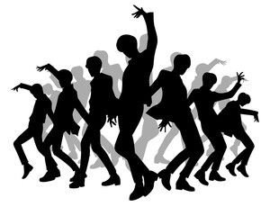 Male idol group silhouette, kpop idol dancing, icon isolated on white background, type 8