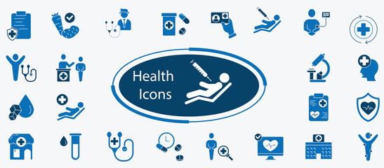 Health & Wellness Icon Set, Medical, Mental, Nutrition Care Vector Collection, Healthcare Illustration Pack. Brain, Therapy, Diagnosis ,Support Icons,Medical and Lifestyle Vector Icons.